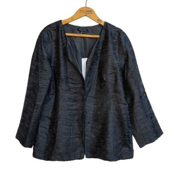 Eileen Fisher Ripple Bindu Silk Jacket Size M NWT Graphite Gray 3/4 Sleeve New - Picture 2 of 12